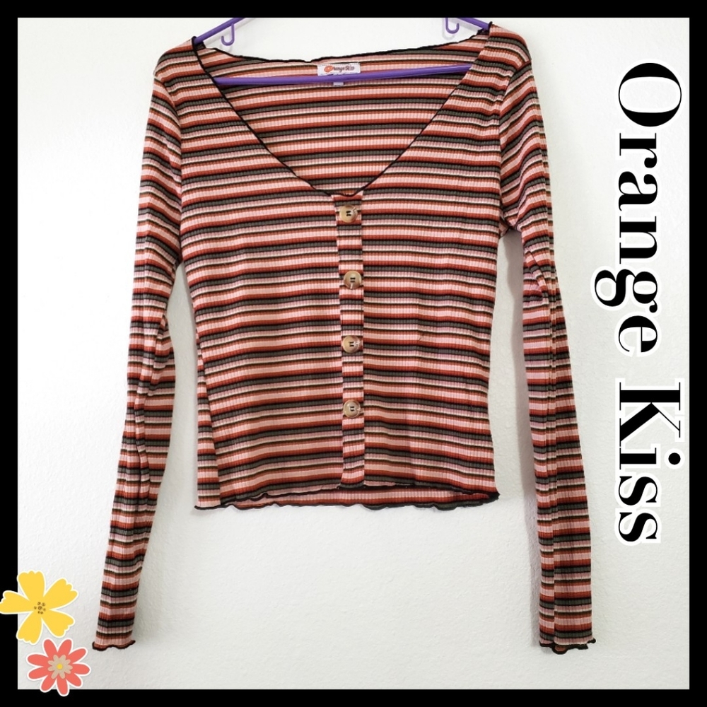 ♥️ 3/$15 OrangeKiss:Size:L/ Stripe Longsleeve Top